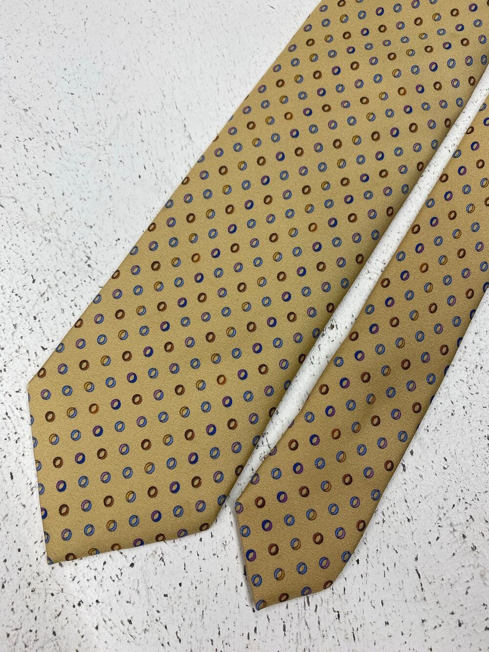 Men Brioni Italy Hand Made gold silk geometric graphic neck tie